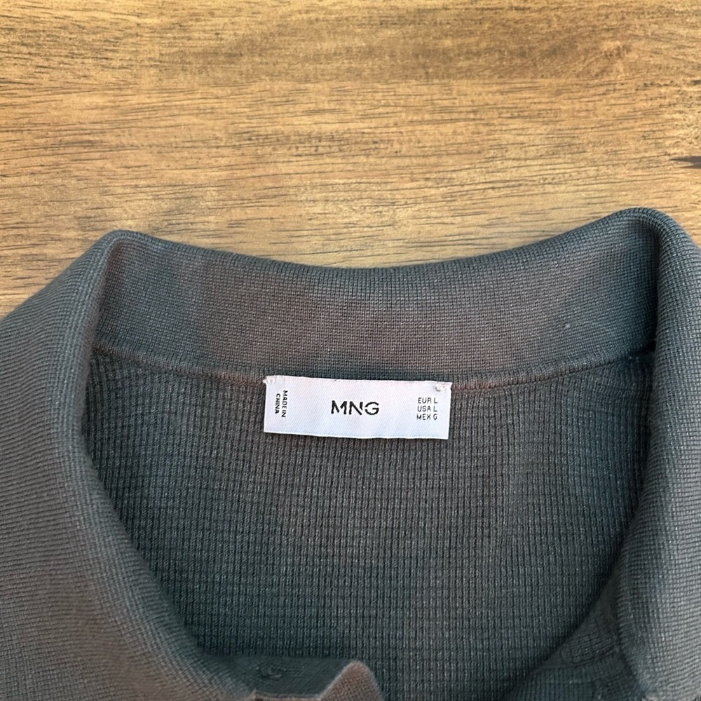 Mango Forest Green Knit Polo Shirt for Men Size L - Picture 6 of 7